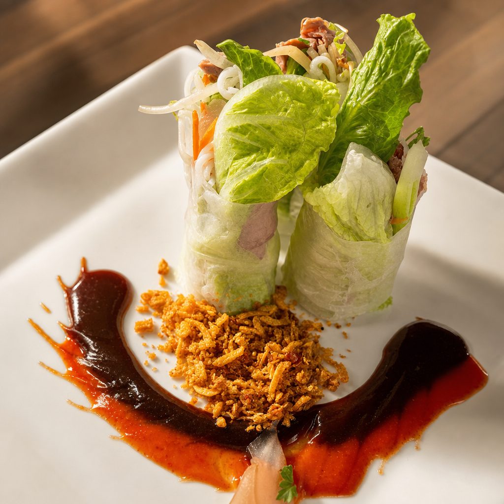 Smoked Duck Fresh Rolls (GF).